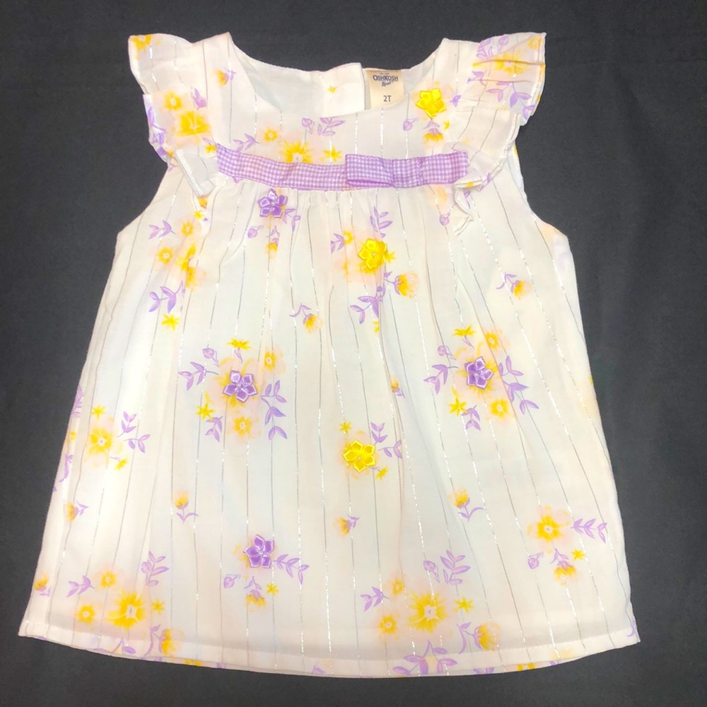 Toddler dress with floral and ribbon trim